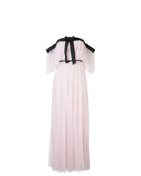 Розовое кружевное вечернее платье со складками