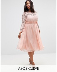 Розовое кружевное платье-миди от Asos