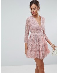 Розовое кружевное платье с пышной юбкой от ASOS DESIGN