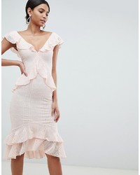 Розовое кружевное платье-футляр с рюшами от ASOS DESIGN