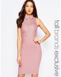 Розовое кружевное платье-футляр