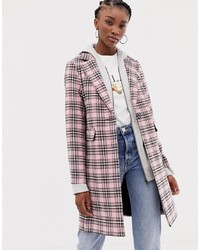 Женское розовое пальто в шотландскую клетку от New Look