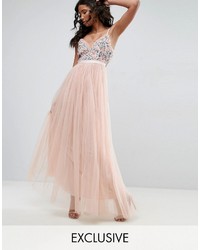 Розовое платье-макси из фатина с вышивкой от Needle & Thread