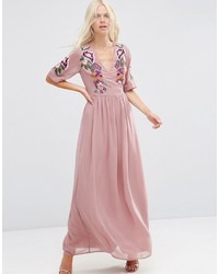 Розовое платье-макси с вышивкой от Asos