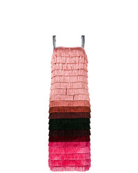 Розовое платье-миди c бахромой от Marco De Vincenzo