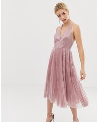 Розовое платье-миди с пайетками со складками от ASOS DESIGN