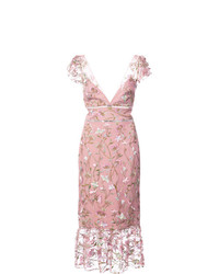 Розовое платье-миди с цветочным принтом от Marchesa Notte