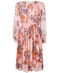 Розовое платье-миди с цветочным принтом от MSGM