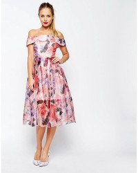 Розовое платье-миди с цветочным принтом