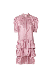 Розовое платье прямого кроя с рюшами от Christopher Kane
