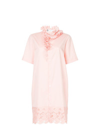 Розовое платье прямого кроя с рюшами от Lanvin