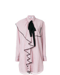 Розовое платье-рубашка в вертикальную полоску от MSGM