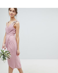 Розовое платье с запахом с украшением от TFNC Tall