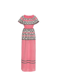 Розовое платье с открытыми плечами с вышивкой от Celia Dragouni