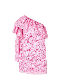 Розовое платье с открытыми плечами с люверсами от MSGM