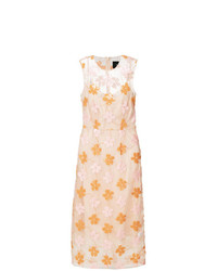 Розовое платье-футляр в сеточку с цветочным принтом от Simone Rocha