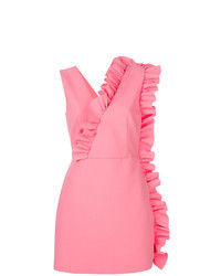 Розовое платье-футляр с рюшами