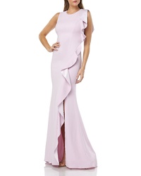 Розовое сатиновое вечернее платье с разрезом