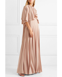 Розовое сатиновое вечернее платье с рюшами от Valentino