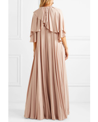 Розовое сатиновое вечернее платье с рюшами от Valentino