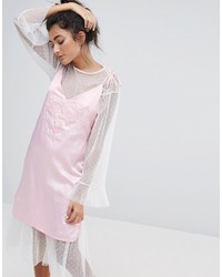 Розовое сатиновое платье-комбинация от Lazy Oaf