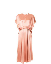 Розовое сатиновое платье-миди от Roksanda