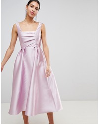 Розовое сатиновое платье с пышной юбкой от ASOS DESIGN