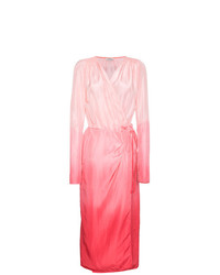 Розовое шелковое омбре платье с запахом от ATTICO