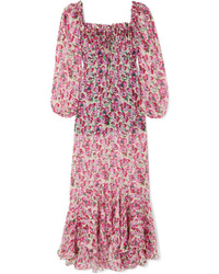 Розовое шелковое платье-макси с цветочным принтом
