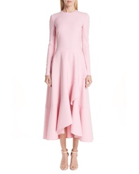 Розовое шерстяное платье-миди
