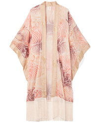 Розовое шифоновое кимоно c бахромой от Anna Sui