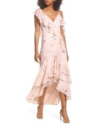Розовое шифоновое платье-макси с рюшами