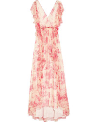 Розовое шифоновое платье-макси с цветочным принтом