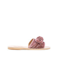Розовые бархатные сандалии на плоской подошве
