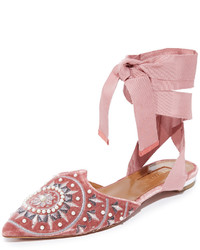Розовые бархатные туфли на плоской подошве