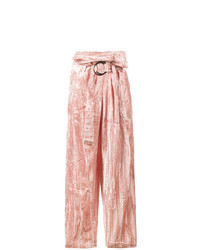 Розовые бархатные широкие брюки