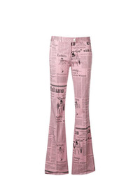 Розовые брюки-клеш с принтом от John Galliano Vintage