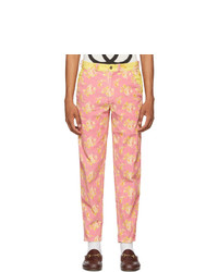 Розовые вельветовые брюки чинос с цветочным принтом