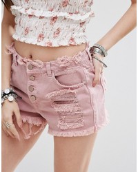 Женские розовые джинсовые рваные шорты от Missguided