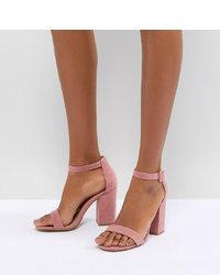 Розовые замшевые босоножки на каблуке от New Look