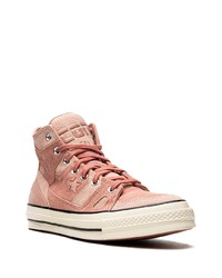 Мужские розовые замшевые высокие кеды от Converse