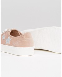 Женские розовые замшевые кеды со звездами от Pull&Bear