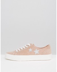 Женские розовые замшевые кеды со звездами от Pull&Bear