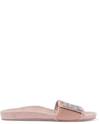 Розовые замшевые сандалии на плоской подошве с украшением от Pedro Garcia
