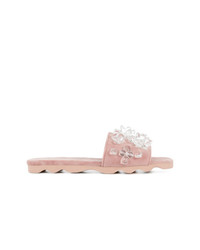 Розовые замшевые сандалии на плоской подошве с украшением от Polly Plume