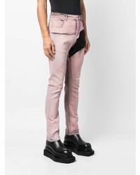 Мужские розовые зауженные джинсы в стиле пэчворк от Rick Owens DRKSHDW