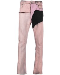 Мужские розовые зауженные джинсы в стиле пэчворк от Rick Owens DRKSHDW