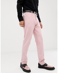 Розовые классические брюки с вышивкой