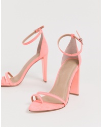 Розовые кожаные босоножки на каблуке от ASOS DESIGN