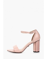 Розовые кожаные босоножки на каблуке от Marco Bonne`